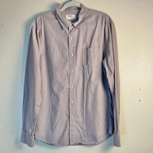 Free Planet Mens Size XL Casual Button Up Long Sleeve Shirt Taupe 100% Cotton